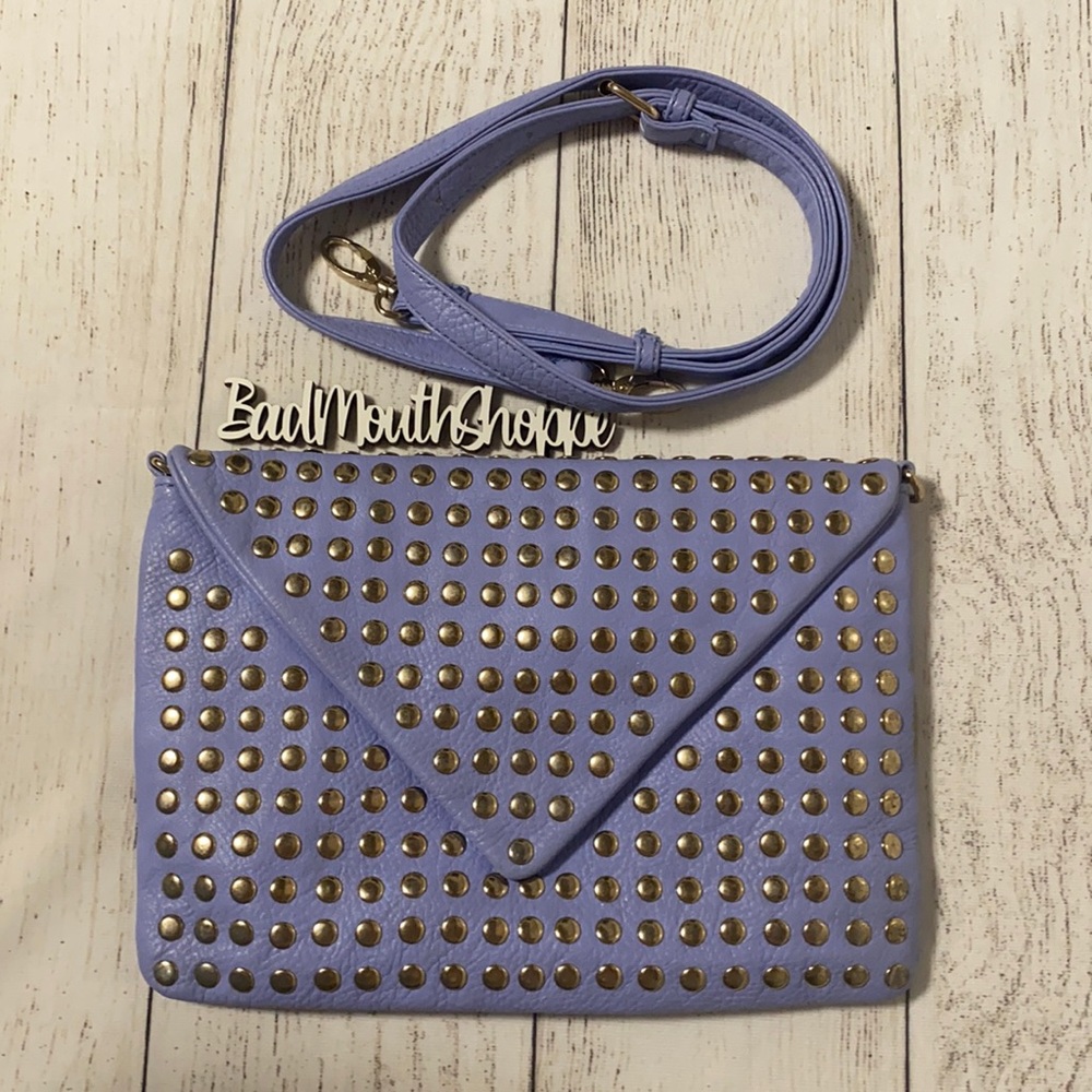 Boutique Posh Lavendar Gold Studded Crossbody Envelope Clutch Purse